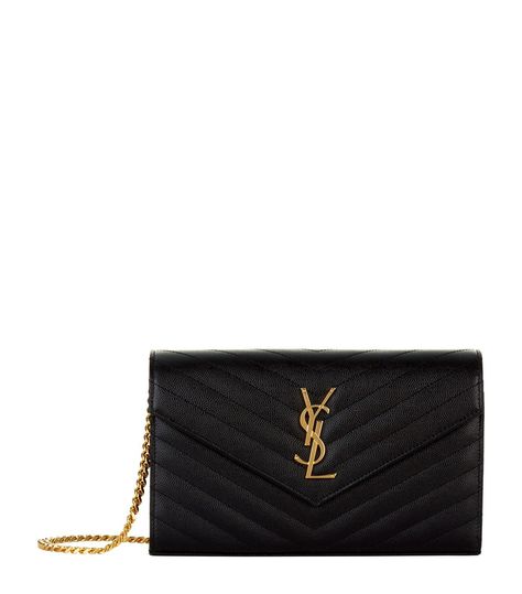 Ysl Envelope Chain Wallet, Ad Monogram, Ysl Wallet, Saint Laurent Wallet, Brown Leather Totes, Chain Wallet, Envelope Bag, Contemporary Classic, Black Shoulder Bag