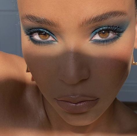 Meagan Core Aesthetic, Soft Editorial Makeup, Simple Blue Makeup Looks Black Women, Eccentric Makeup Ideas, Jewel Tone Aesthetic, Adriyan Rae, Green Makeup Look, Twenty Fine, Vacation Makeup