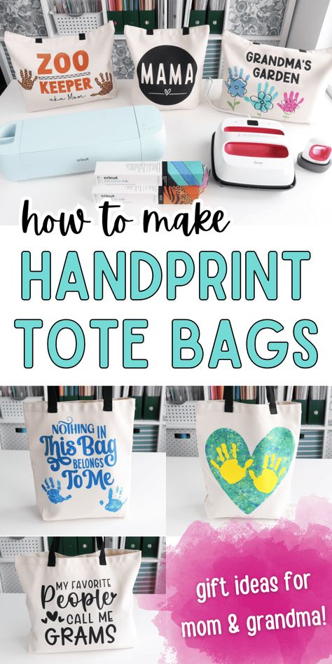 how to make handprint tote bags with Cricut Mother's Day Gifts From Kids, Gifts From Kids, Cricut Mat, Baby Handprint, Keepsake Gifts, Teacher Bags, Layered Vinyl, Best Mothers Day Gifts, Best Gifts For Mom