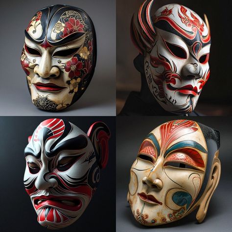 Theatrical Mask, Cultural Masks, Kabuki Mask, Japanese Theater, Japan Mask, Japanese Masks, Mask Style, Japanese Mask, Illustration Techniques