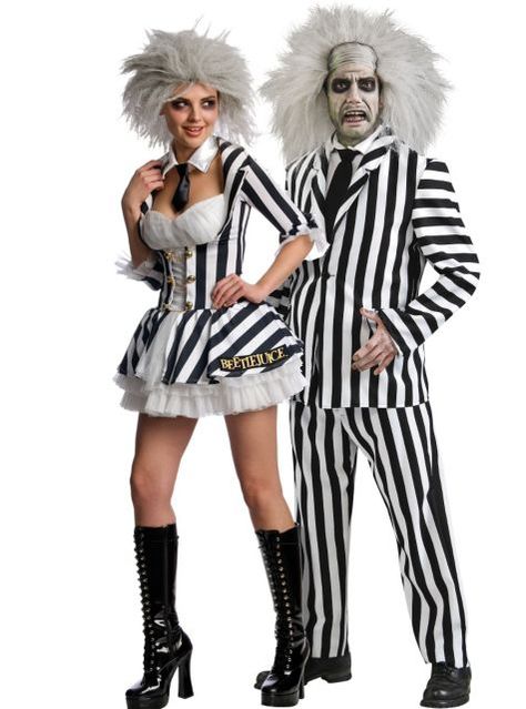 Sassy Beetlejuice and Beetlejuice Couples Costumes - Party City Beetlejuice Fancy Dress, Beetlejuice Couple, Beetlejuice Couple Costume, Ghost Fancy Dress, Movie Fancy Dress, Couples Fancy Dress, Beetlejuice Halloween Costume, Film Fancy Dress, Beetlejuice Costume