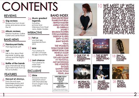 G321Morris: Music magazine contents page audience feedback Magazine Contents Page Design Ideas, Magazine Contents Page, Contents Page Magazine, Magazine Table Of Contents, Table Of Contents Magazine Layout, Music Magazine Layout, Music Magazine Layout Design, Contents Page Design, Noah And The Whale