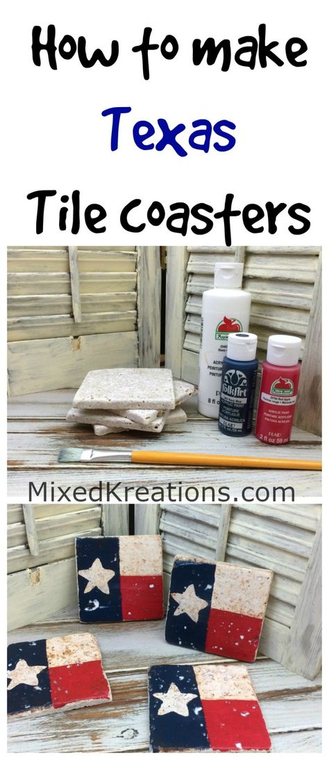 Tile Coasters Diy, Photo Tile Coasters, Diy Tile Coasters, Recycle Craft Projects, Ceramic Tile Crafts, Diy Coasters Tile, Texas Crafts, Coasters Diy, Texas Decor