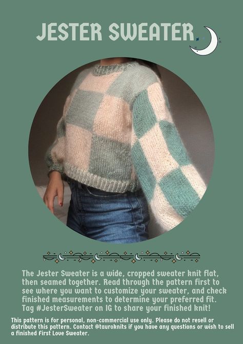 Jester Checkered Sweater PATTERN Intarsia Checkboard Cropped - Etsy.de The Jester, Checkered Sweater, Sweater Knitting Pattern, Yarn Bee, Sage Color, Sweater Knitting Patterns, Worsted Weight, Sweater Pattern, Sweater Knit