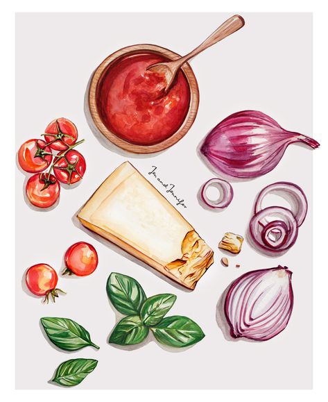 Fresh Ingredient watercolour food Illustration by Jennifer Darr / @jenandjennifer