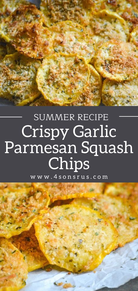 Squash Chips, Parmesan Squash, Summer Squash Recipes, Crispy Garlic, Veggie Chips, Chips Recipe, Air Fryer Recipes Healthy, Homemade Snacks, Fresh Summer