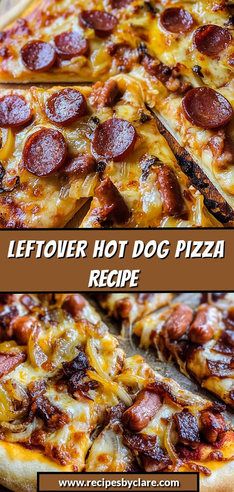 Turn your leftover hot dogs into a delicious and creative pizza—quick, easy, and packed with flavor!

Ingredients:

1 pizza crust (store-bought or homemade)
½ cup pizza sauce
1 cup shredded mozzarella cheese
4-6 leftover hot dogs, sliced
This inventive pizza combines the savory flavors of hot dogs, cheese, and fresh veggies, creating a fun and tasty meal from your leftovers! Hot Dog Pizza Recipes, Leftover Hot Dogs, Pizza With Mozzarella, Dog Pizza, Hot Dog Pizza, Creative Pizza, Cheese Topping, Delicious Pizza, Vegetable Seasoning