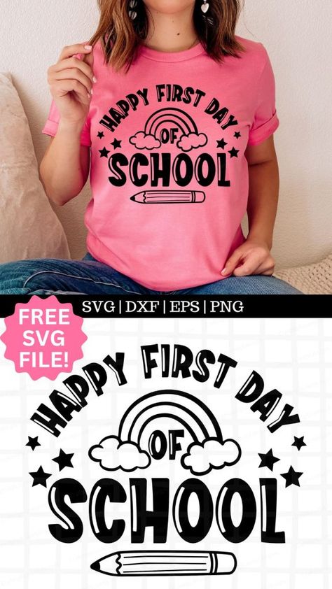 Free Teacher Svg Files For Cricut, Cricut For Beginners, Teacher Cricut, Usa Landmarks, Cricut Flowers, Cricut Patterns, T Shirt Tutorial, Make A Shirt, Happy First Day Of School