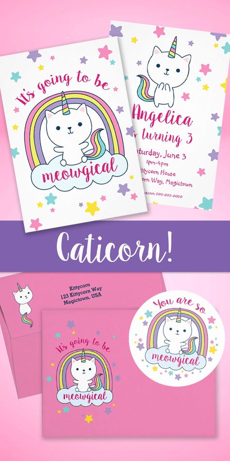 Caticorn Birthday Party, Unicorn Themed Bedroom, Galaxy Party, Cat Unicorn, Unicorn Valentine, Cat Birthday Party, Rainbow Birthday Party, Unicorn Cat, Cat Party