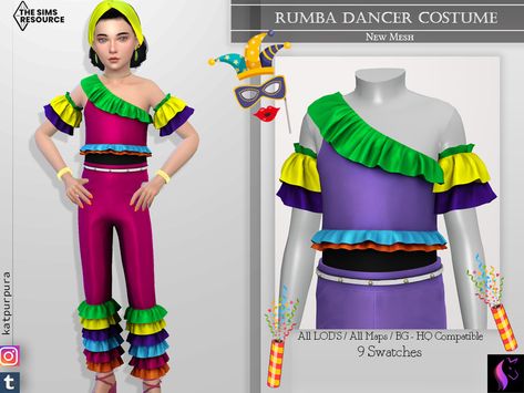 Latin Countries, Sims 4 Cc Download, Dancer Costume, Sims 4 Children, Dancers Outfit, Swimsuit With Shorts, Female Clothing, Sims 4 Clothing, Kids Style