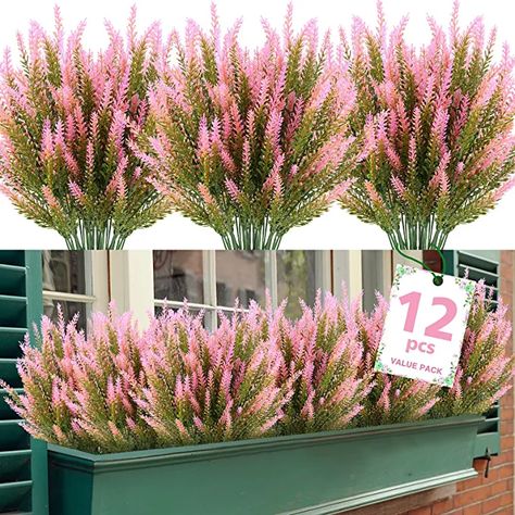 Amazon.com: Artificial Lavender Flowers 12 Bundles Outdoor UV Resistant No Fade Faux Plastic Plants Garden Porch Window Box Decorating (Pink) : Everything Else Porch Window, Lavender Bouquet, Artificial Plants Outdoor, Planting Shrubs, Garden Porch, Pink Home Decor, Plants Garden, Summer Home Decor, Plastic Flowers