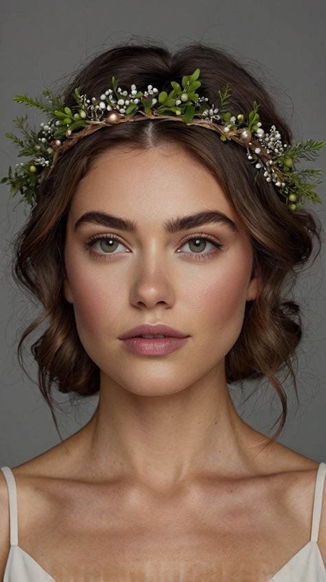 Style Your Look with Winter Flower Crown Christmas crown hairstyle 👱 Winter Flower Wedding, Winter Flower Crown, Flower Wedding Crown, Crown Hairstyle, Holiday Updo, Christmas Crown, Sparkly Hair Accessories, Low Ponytail, Winter Flowers