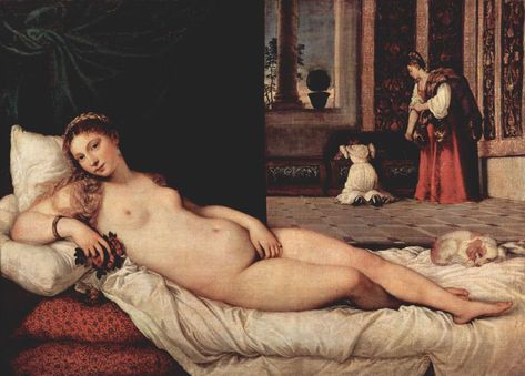 The Venus of Urbino, Titian's erotic reclining Goddess Post Expressionism, Olympia Painting, Manet Olympia, Venus Of Urbino, Eduard Manet, Paintings Of Women, Venus Painting, Eclectic Paintings, Francisco Goya