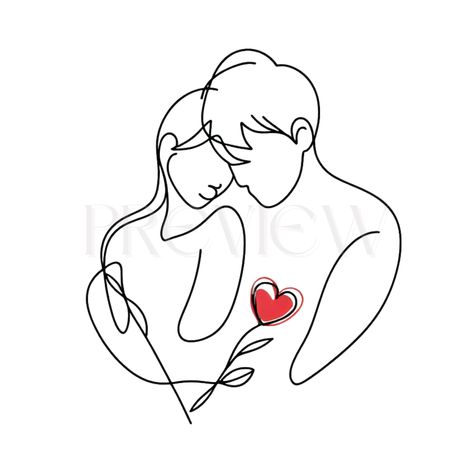 Line Drawing Couple, Couple Clipart, Heart Couple, Single Line Art, Drawing Couple, Line Art Illustration, Valentine Png, Hugging Couple, Heart Drawing