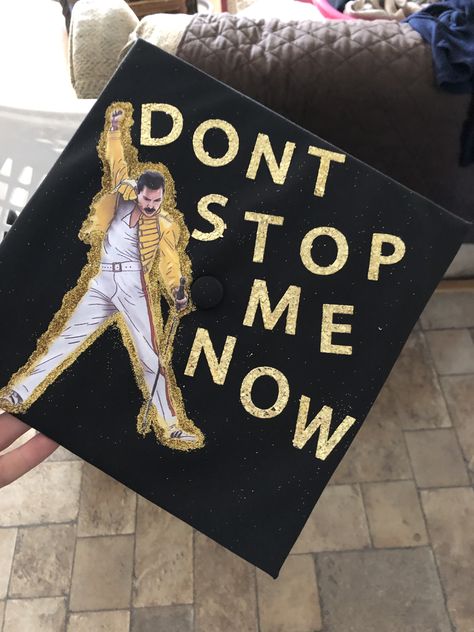 Freddie Mercury, Queen, Graduation, Grad Cap, Don’t Stop Me Now Disney Graduation Cap, Funny Graduation Caps, Creative Graduation Caps, Nurse Graduation Cap, College Grad Cap Ideas, Grad Cap Decorated, Graduation Cap Decoration Diy, High School Graduation Cap, College Graduation Cap Decoration