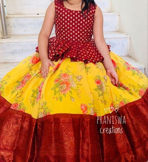 Indian Dresses For Kids, Pattu Langa, Cotton Frocks For Kids, Floral Lehenga, Kids Blouse Designs, Baby Frock Pattern, Kids Lehenga, Kids Blouse, Kids Frocks Design