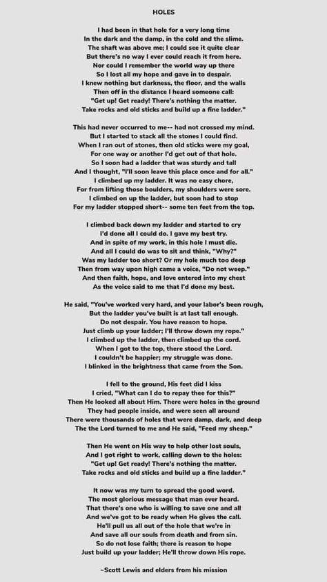 Holes Poem Scott Lewis, Holes Poem, Church Poems, Jesus Christ Lds, Faith Stories, Christian Poems, Inspirational Poems, Lds Church, Lds Quotes