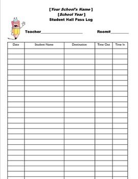 Hall Pass Sign In/Out Log {Editable} Hall Passes Middle School, Hall Pass Template, Sign Out Sheet, Spanish Reading Comprehension, Substitute Teaching, Hall Pass, Spanish Reading, School Daze, Teacher Printable