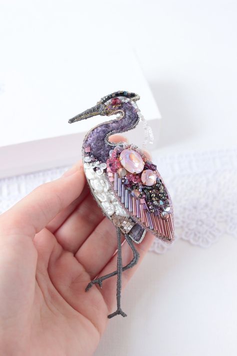 Cross Stitch Patterns Insect Jewelry Design, Sweater Brooch, Beaded Bird, Embroidered Birds, Embroidered Brooch, Bird Beads, Embroidered Bird, Shawl Pin, 5 Elements