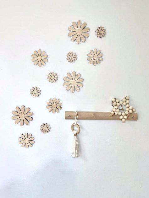 Apricot  Collar  Wood   Embellished   Baby Supplies Daisy Wall Decor, Daisy Wall, Laser Cut Decor, Bedroom Scene, Christmas Decorations For Kids, Flower Wall Stickers, Family Decor, Wall Stickers Kids, Wooden Flowers