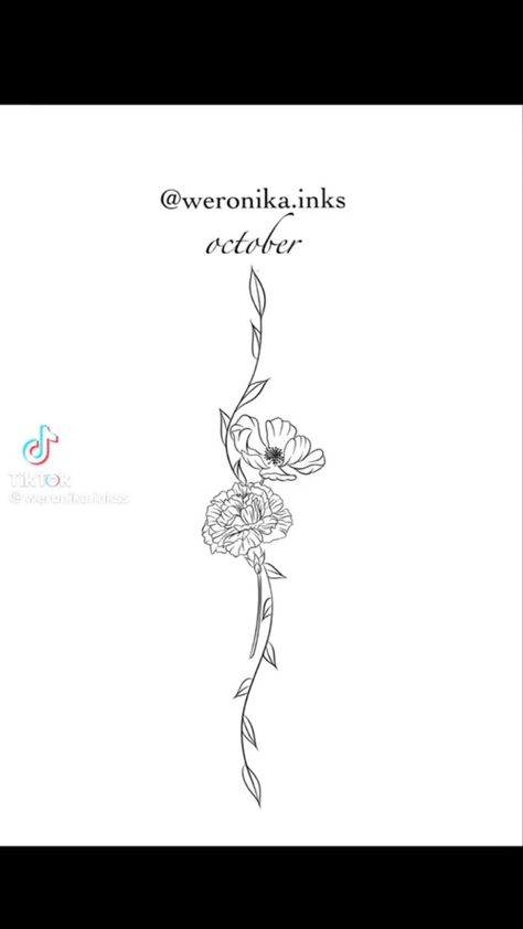 October Birth Flower Tattoo Spine, Marigold Libra Tattoo, Marigold Spine Tattoos For Women, Cosmos Spine Tattoo, October Flower Spine Tattoo, Marigold Flower Spine Tattoo, Birth Flower For October, Marigold Vine Tattoo, Marigold Finger Tattoo