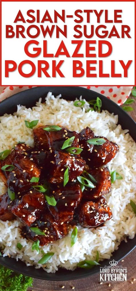 This sweet and sticky Glazed Pork Belly is cooked in two stages. First, the meat is boiled with seasonings and then fried before being cooked in a brown sugar, soy sauce, and rice wine reduction. Served with steamed rice, this is a meal that would please the toughest critic! #porkbelly #asiancooking #pork #glazed #homemade #takeout #porkrecipes Pork Belly Recipes Crock Pot, Braised Pork Belly Recipes, Korean Pork Belly Recipes, Pork Belly Recipes Easy, Asian Pork Belly, Glazed Pork Belly, Homemade Takeout, Pork Belly Recipes Crispy, Pork Belly Burnt Ends