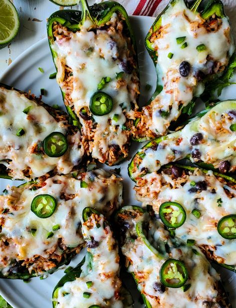 Stuffed Poblano Peppers with Cilantro Lime Crema | The Lemon Apron Poblano Recipes, Cilantro Lime Crema, Poblano Peppers Recipes, Lime Crema, Poblano Peppers, Stuffed Poblano Peppers, Peppers Recipes, Mexican Food Recipes Authentic, Cilantro Lime