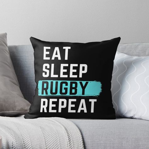 "Eat Sleep Rugby Repeat" Throw Pillow by m95sim | Redbubble Rugby Room Decor, Rugby Themed Bedroom, Rugby Bedroom Ideas, Rugby Bedroom, Regalos Ideas, Rugby Design, Teenager Bedroom Boy, Teenage Boy Room, Themed Bedroom