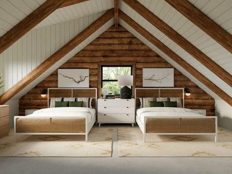 Modern Log Cabin Renovation, Log Cabin Homes Interior Painted White, Log Cabin White Ceiling, Remodeled Log Cabin, Log Cabin Ceiling Ideas, Renovated Log Cabin, Updating A Log Cabin, Modern Cabin Lighting, Boho Log Cabin Interior