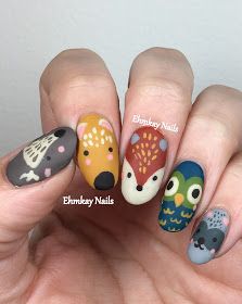 Woodland Nails, Fairy Beauty, Owl Nails, Nails For Fall, Fox Nails, Nails 2017, Thanksgiving Nail Designs, Animal Nail Art, Animal Nails