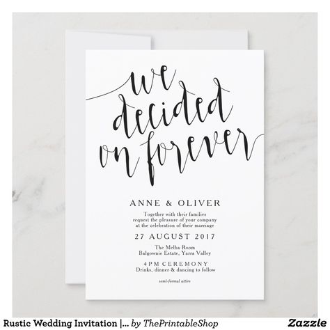 Black Wedding Invites, The Adventure Begins Wedding, We Decided On Forever, Wedding Invitations Australia, Wedding Invitation Black, Free Wedding Invitation Templates, Free Wedding Invitations, Invitations Ideas, Rustic Wedding Invitation