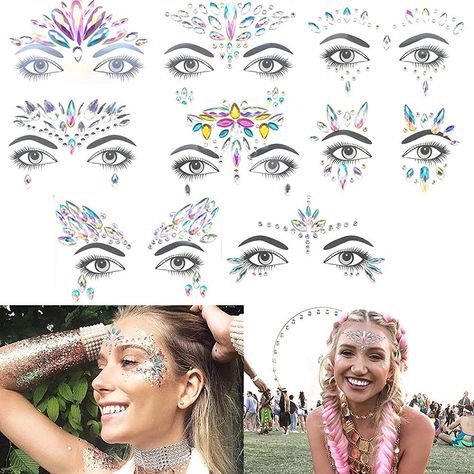 Kapmore Gesicht Edelsteine 6 Stück Tattoo Festival Glitzer Gesicht Glitzersteine zum Aufkleben Strasssteine Selbstklebend Strass Gesicht Juwelen Tattoo Festival Rave Eyes Stirn Sticker (3) #geschenkideen #makeup #fashions #trends Tattoo Festival, Festival Make Up, Eyebrows, Wedding Party, Crown Jewelry, Glitter, Festival, Makeup, Beauty