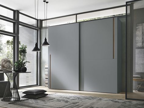 Matte Grey Wardrobe | Storage | Bedroom Furniture | Cupboard Ideas Bedroom Grey, Sliding Door Wardrobe Designs Grey, Matte Wardrobe Design, Wardrobe Door Colour Ideas, Modern Bedroom Wardrobe Ideas Grey, Minimalist Sliding Wardrobe, Grey Colour Wardrobe Designs, Grey Wardrobe Design Bedroom, Grey Cupboards Bedroom