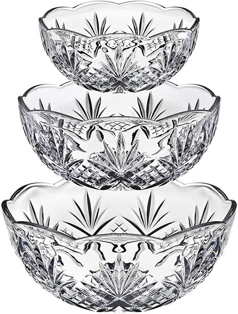 Amazon.com | Godinger Bowl Set for Salad, Serving, Mixing, Dublin Crystal Collection - Set of 3: Serving Bowls Serving Bowl Set, Salad Bowls Set, Crystal Bowls, Great Housewarming Gifts, Silver Art, Crystal Collection, House Of Hampton, Serveware, Small Bowls