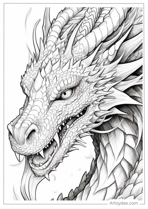 Beautiful Pencil Drawings, Realistic Dragon, Dragon Tattoo Art, Dragon Coloring, Mythical Dragons, Dragon Coloring Page, Dragon Sketch, Therapeutic Art, White Drawing