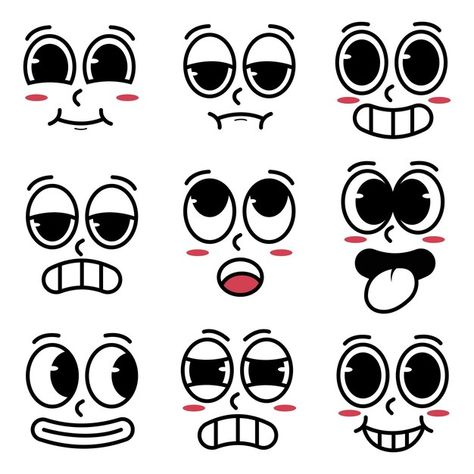 Rubber Hose Style, Cartoon Faces Expressions, Different Expressions, Rubber Hose, Retro Cartoon, Kawaii Cartoon, Cartoon Faces, Retro Cartoons, Face Expressions