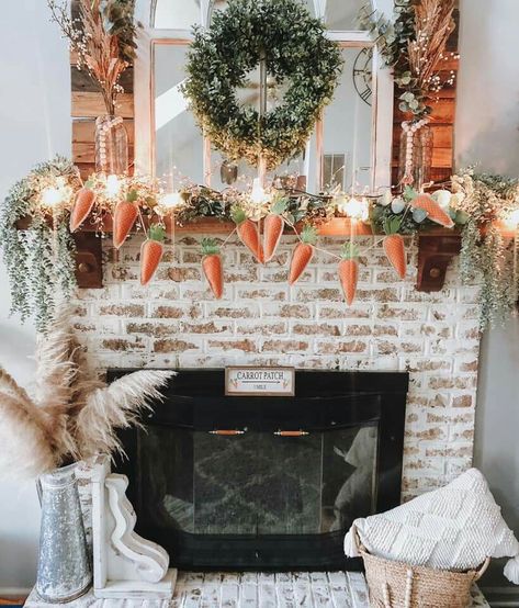 Fireplace Decor Ideas Farmhouse, Tv Mantel Decorating Ideas, Over Couch Wall Decor, Easter Fireplace Mantel Decor, Over Fireplace Decor Ideas, Easter Fireplace Mantel, Mantle With Tv Decorating Ideas, Fireplace Decor With Tv, Mantel Decorating Ideas With Tv