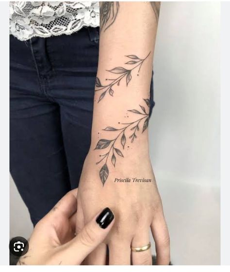 Leafs Around Wrist Tattoo, Lower Arm Vine Tattoos For Women, Red Wrap Around Tattoo, Ivy Forearm Tattoo, Last Minute Tattoo Ideas, Leaves Forearm Tattoo, Leaves Wrapped Around Arm Tattoo, Leaf Wrist Tattoo, Leaf Wrap Around Tattoo Arm