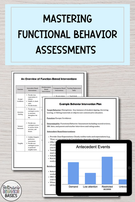 Functional Behavior Assessments (FBAs) are crucial for understanding and addressing challenging behaviors in our students. An FBA is a process used to identify the underlying causes and functions of specific behaviors. By understanding why a behavior occurs, we can develop effective strategies to address and modify it. Functional Behavior Assessments help create personalized behavior intervention plans that improve student outcomes, and support positive behavioral change. Functional Behavior Assessment, Applied Behavior Analysis Training, Behavior Intervention Plan, Teacher Interviews, Conscious Discipline, Behavior Interventions, Applied Behavior Analysis, Challenging Behaviors, Special Education Resources