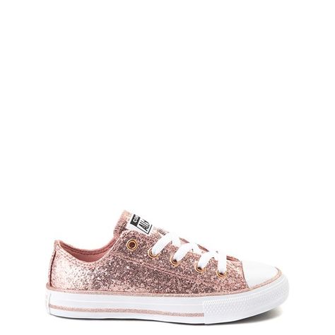 Converse Chuck Taylor All Star Lo Glitter Sneaker - Little Kid - Rose Gold | Journeys Cool Converse, Glitter Converse, Tenis Converse, Air Force One Shoes, Bling Converse, Shoe Size Chart Kids, Rose Gold Sneakers, Leopard Sneakers, All Stars Converse