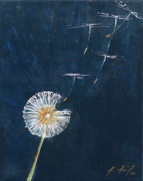 Dandelion Drawing, Dandelion Art, Floral Still Life, Blue Artwork, Corporate Art, Dandelion Wish, Expressionist Art, Landscape Photography Nature, Blue Art