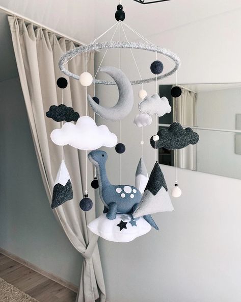 Dinosaur Mobile/crib Mobile/dinosaur on a Cloud for | Etsy India Dinosaur Mobile, Nursery Ideas Boy, Dinosaur Nursery Decor, Baby Mobil, Baby Boy Room Nursery, Dinosaur Nursery, Baby Room Design, Dinosaur Decor, Nursery Baby Room