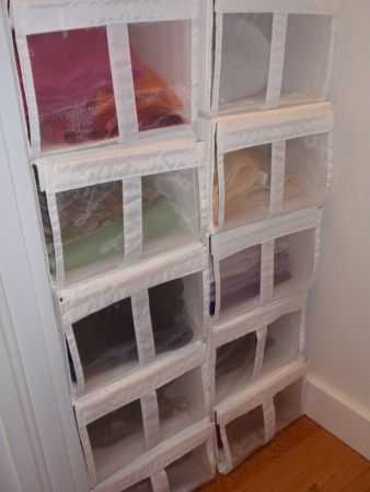 scarves by color in Ikea shoe boxes! Skubb Shoe Box Hack, Ikea Skubb, Ikea Shoe Storage, Box Hacks, Ikea Shoe, Shoe Box Storage, Ikea Ideas, Scraps Of Fabric, Shoe Boxes