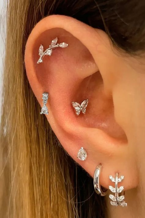 Jewelry Fashion Accessories Elegance Style Butterfly Conch Piercing, Conch Piercing Butterfly, Helix Piercing Women, Helix Jewelry Cartilage Piercings, Butterfly Helix Piercing, Floating Helix Ear Piercing, Pircing Ears Girl, Ear Piercing Design Ideas, Oracle Piercing