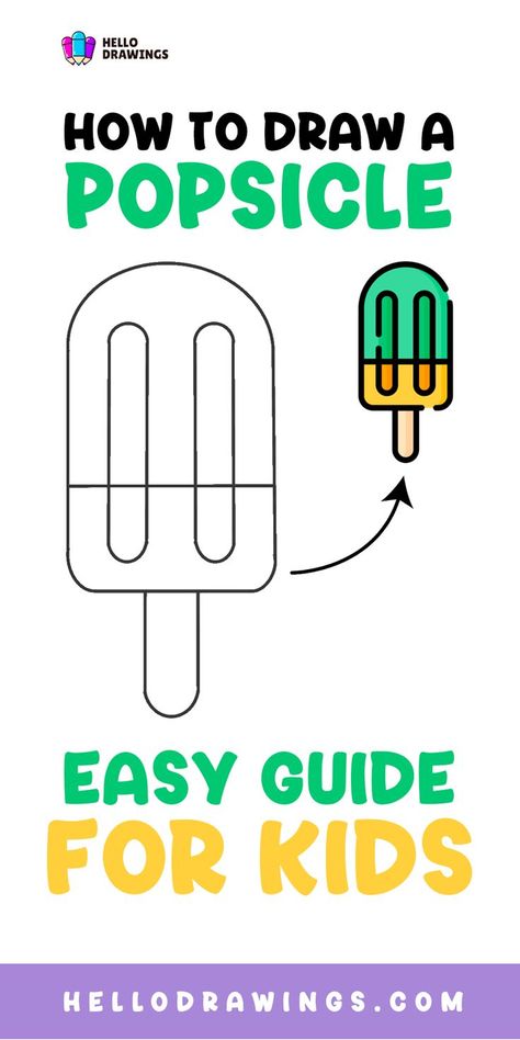 How to Draw a Popsicle | Step by Step Guide for Kids Popsicle Drawing, Easy Popsicles, Sweet Food, Camping Art, Food Drawing, Drawing Skills, Drawing Tutorials, Eye Art, Step By Step Guide