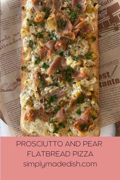 Elevate your pizza night with a twist. Indulge in our sweet and savory prosciutto and pear flatbread pizza. Pear Prosciutto Flatbread, Pear Pizza Recipes, Flat Bread Appetizer Ideas, Flatbread Appetizers Easy, Pear Flatbread, Flatbread Ideas, Flatbread Appetizers, Flatbread Pizza Crust, Pear Pizza