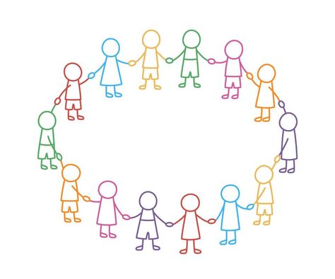 Stick Figures Holding Hands, Drawing Of People, Happy Doodle, Holding Hands Drawing, Linear Illustration, Children Holding Hands, People Holding Hands, Happy Doodles, Circle Drawing