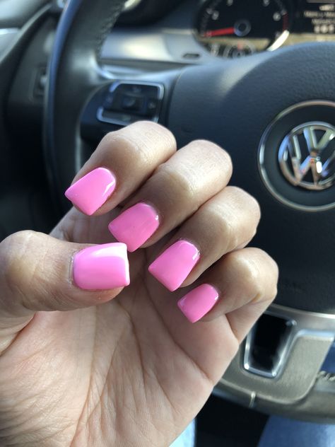 BArbie Pink square nails Short nails Neon Pink Nails Short Square, Barbie Pink Acrylic Nails Short, Pink Nails Barbie, Pink Nails Short, Neon Barbie, Nails Barbie, Short Natural Nails, Short Pink Nails, Tropical Vacation Nails