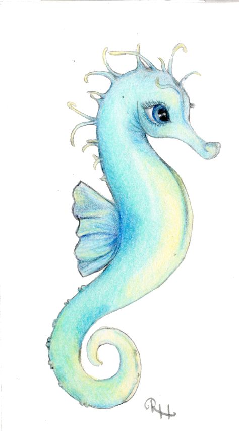 Seahorse (coloured pencil) Seahorse Art Painting, Seahorses Drawings, Seahorse Drawing Simple, Seahorses Illustration, Cute Seahorse Drawing, Seahorse Paintings, Seahorse Drawings, Draw Seahorse, Sea Creature Drawings