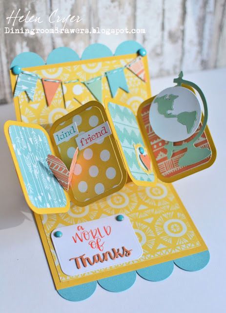 The Dining Room Drawers: Twist Panel Pop-Up 'A World of Thanks' Card Twist And Pop Up Card, Twist And Pop Cards, Home Decor Ideas Paper, Origami Templates, Twist Pop, Paper Flower Wall Hanging, Wall Hanging Ideas, Flower Wall Hanging, Hanging Ideas